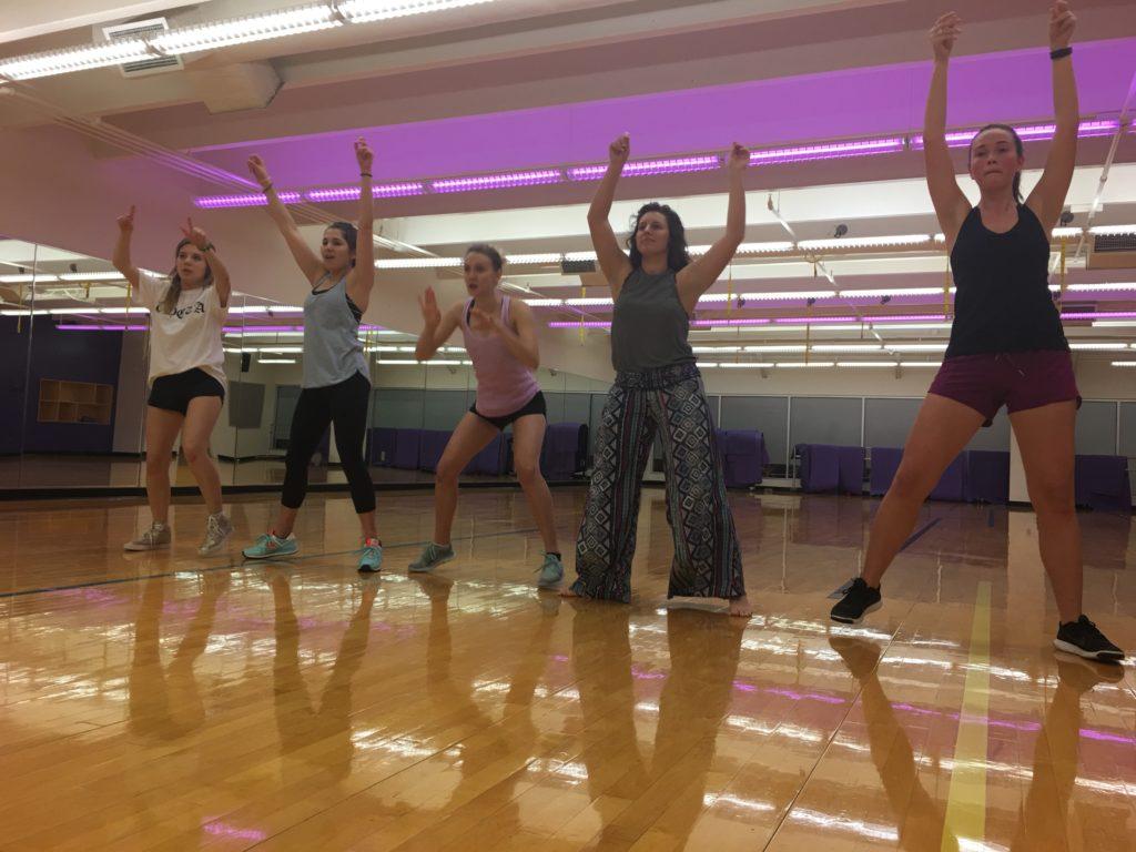 Kappa Alpha Theta sisters practicing moves for the Stroll Off. Photo By: Michelle Ross