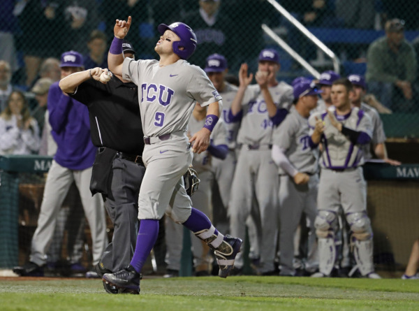 Sophomore Evan Skoug puts Frogs ahead on a home run against UTA (Photo courtesy of gofrogs.com)