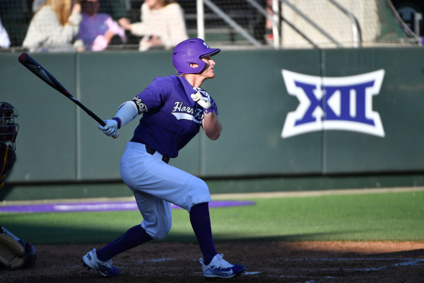 Senior DH Evan Williams records his first hit since June 16, 2015 (Photo courtesy of gofrogs.com)