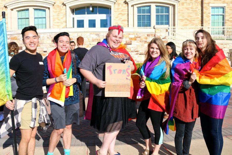 Students gathered in front of Scharbauer Hall for the LGBTQ rally as a part of TCUnity week.