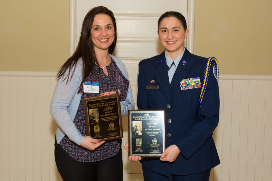 Alena Johnson (pictured on right) accepting JROTC senior award. (Photo from Battle Ground ISD)