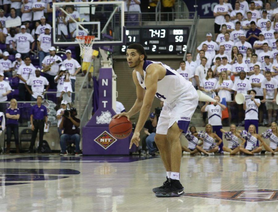 TCU+guard+Kenrich+Williams+orchestrates+the+offense+in+a+win+over+Richmond+in+the+NIT+quarterfinals.+%28Photo+By+Sam+Bruton%2FTCU+360+Photographer.%29