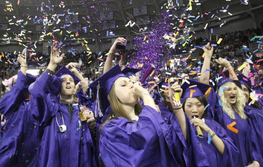 Seniors celebrate at graduation. Photo: TCU Student Media Library