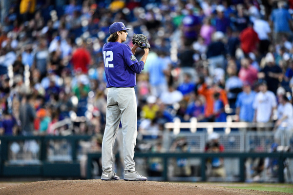 Nick Lodolo readies to pitch against Florida in TCUs CWS opener Sunday night. (Photo courtesy of GoFrogs.com)