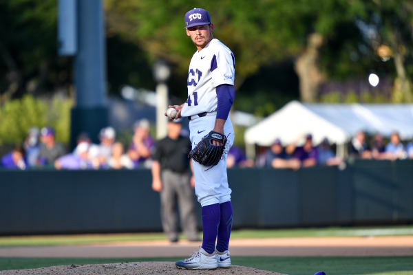 Jared Janczak collects his thoughts on the mound in Game 1 of the Super Regionals against Missouri State. (Photo courtesy of GoFrogs.com)