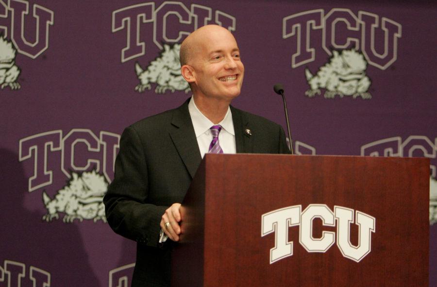 Texas Christian University Chancellor, Victor J. Boschini addresses the media during the press conference to announce TCU joining the Big East Conference  Monday, Nov. 29, 2010 in Fort Worth, Texas. (AP Photo/David Pellerin)