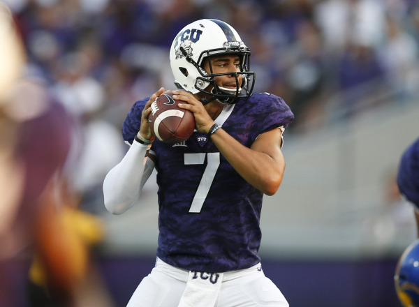 TCU quarterback Kenny Hill drops back to pass.
Photo courtesy of gofrogs.com