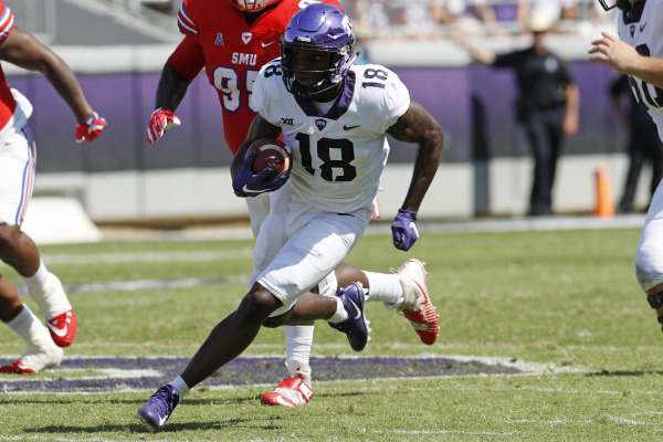 TCU wide receiver Jalen Reagor sprints past the SMU defense. Photo courtesy of GoFrogs.com