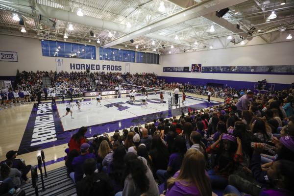 TCU volleyball saw a crowd of 2,248 people, the third largest in program history, on Oct. 18 against Oklahoma. (Courtesy of TCU Athletics)