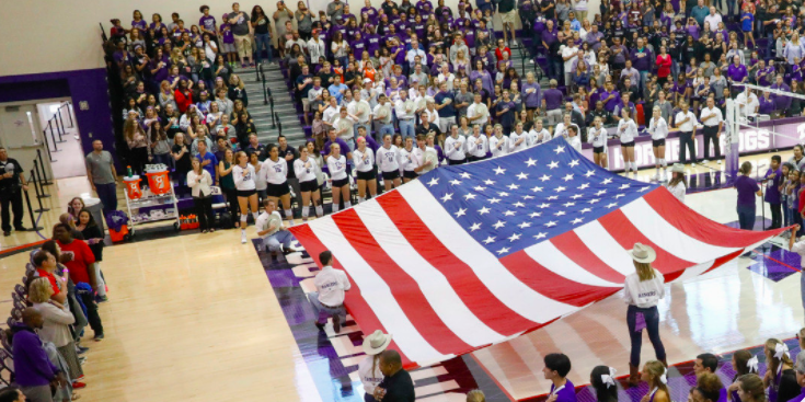 Volleyball had their largest crowd of the season, which required many fans to stand for the match. (Photo courtesy of Gofrogs.com)