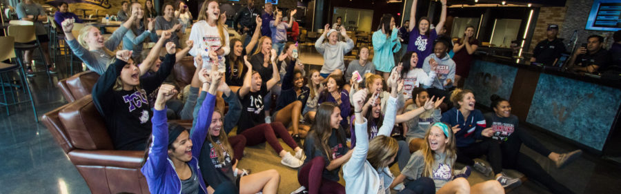 The TCU womens soccer team gather for the 2017 NCAA D1 soccer selection show in Fort Worth, Texas on November 6, 2017. (Photo by/Ellman Photography)