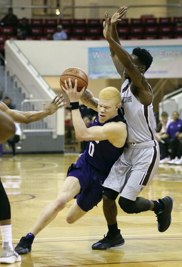 TCUs Jaylen Fisher drives to the hoop against St. Bonaventures Matt Mobley in the championship game of the 2017 Emerald Coast Classic Basketball Tournament in Niceville, Fla., Saturday, Nov. 25, 2017. (Michael Snyder/Northwest Florida Daily News via AP)