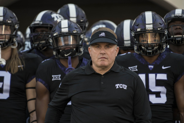 TCU head coach Gary Patterson leads his team onto the field for Senior Day against Baylor. Photo courtesy of GoFrogs.com