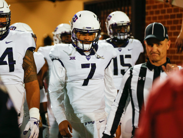 Kenny Hill walks with his head down after TCUs 38-20 loss to Oklahoma. Photo courtesy of GoFrogs.com