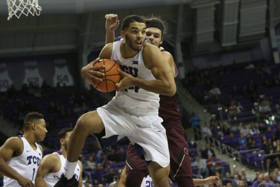 TCU guard Kenrich Williams corrals a rebound against ULM in the Horned Frogs season opener. Photo by Carolina Olivares