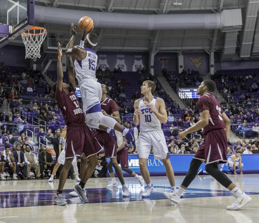TCU+forward+JD+Miller+drives+to+the+rim+against+Texas+Southern.+Photo+by+Cristian+ArguetaSoto