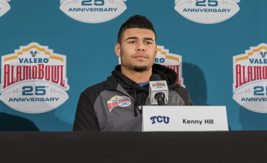 TCU quarterback Kenny Hill address the media at a press conference Tuesday in San Antonio. Photo by Cristian ArguetaSoto