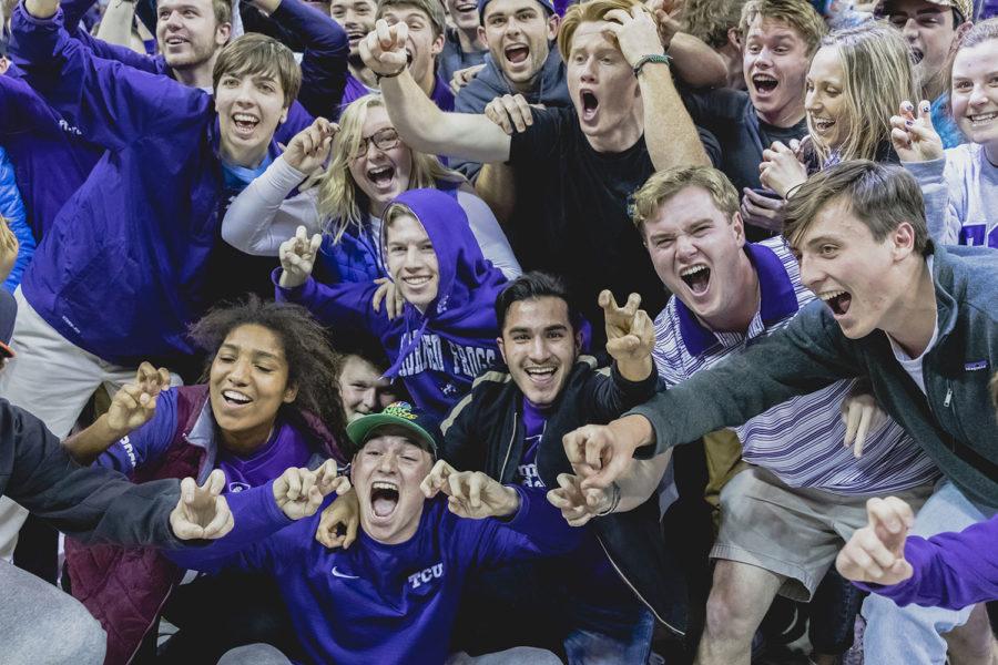 TCU students celebrate a victory over West Virginia. Photo by Cristian ArguetaSoto