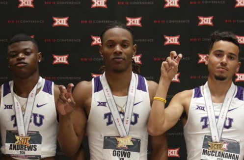 Newton and the mens 4x400 relay secure first-place finishes at the Big 12 Championships.