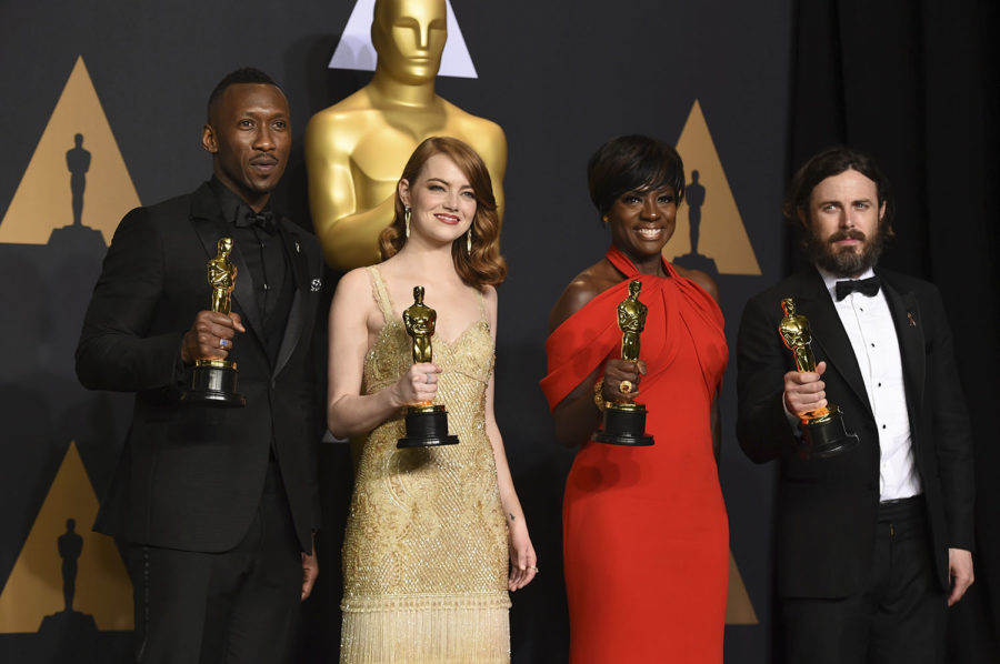 Mahershala+Ali%2C+winner+of+the+award+for+best+actor+in+a+supporting+role+for+Moonlight%2C+from+left%2C+Emma+Stone%2C+winner+of+the+award+for+best+actress+in+a+leading+role+for+La+La+Land%2C+Viola+Davis%2C+winner+of+the+award+for+best+actress+in+a+supporting+role+for+Fences%2C+and+Casey+Affleck%2C+winner+of+the+award+for+best+actor+in+a+leading+role+for+Manchester+by+the+Sea%2C+pose+in+the+press+room+at+the+Oscars+on+Sunday%2C+Feb.+26%2C+2017%2C+at+the+Dolby+Theatre+in+Los+Angeles.+%28Photo+by+Jordan+Strauss%2FInvision%2FAP%29