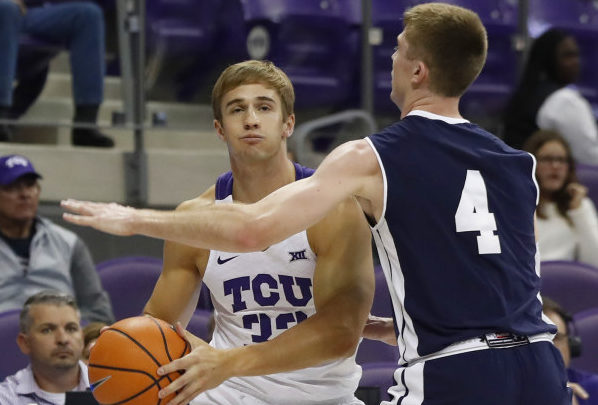 TCU forward Clayton Crawford looks to pass against Yale. Photo courtesy of GoFrogs.com