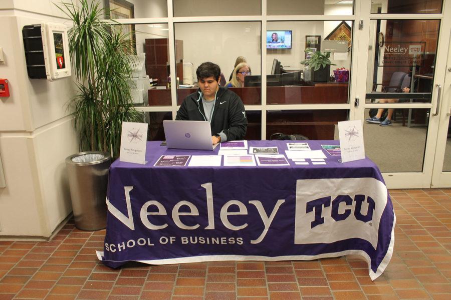 The navigators are located on the first floor of Tandy Hall outside of the Neeley professional development center. 