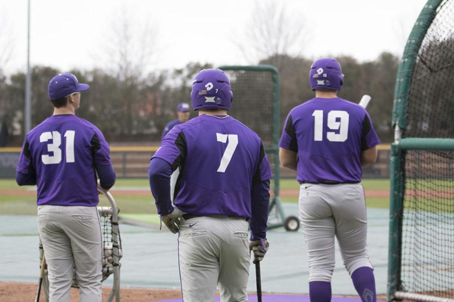 Dalton Brown (31), Josh Watson (7), and Luken Baker (19) go through batting practice. Photo by Cristian ArguetaSoto