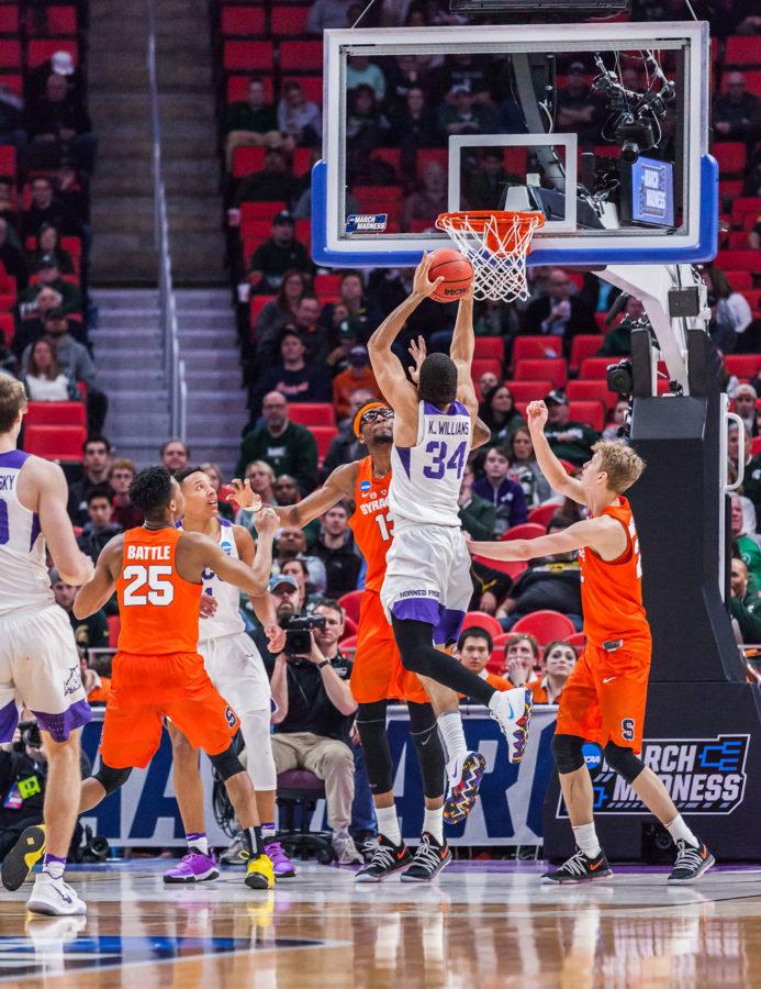 TCU guard Kenrich Williams attempts a slam dunk against Syracuse in the NCAA Tournament. Photo by Cristian ArguetaSoto. 
