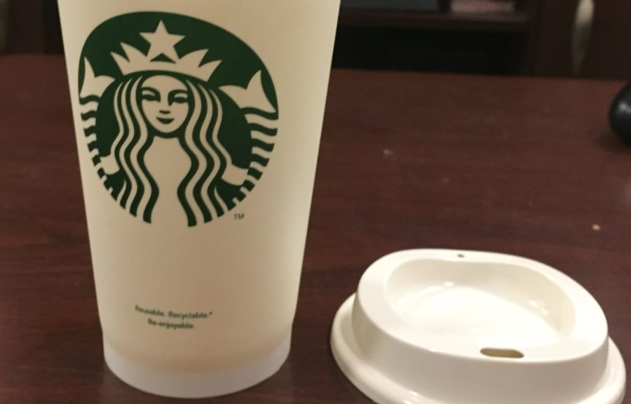 This is just one of the 300 reusable Starbucks coffee cups distributed to Students by the TCU SGA.