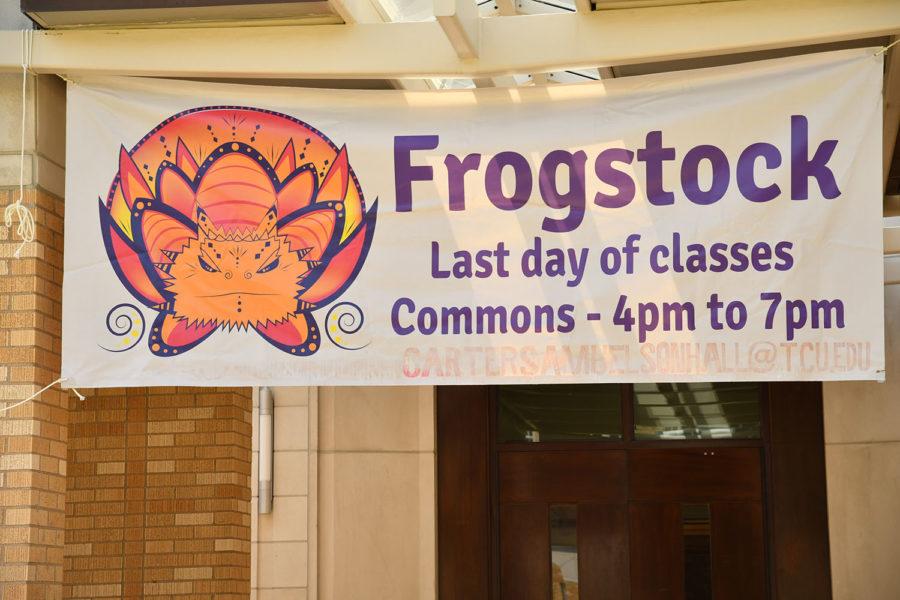 The Frogstock poster is easy to spot as students walk across the Campus Commons. (Photo by Kayley Ryan)