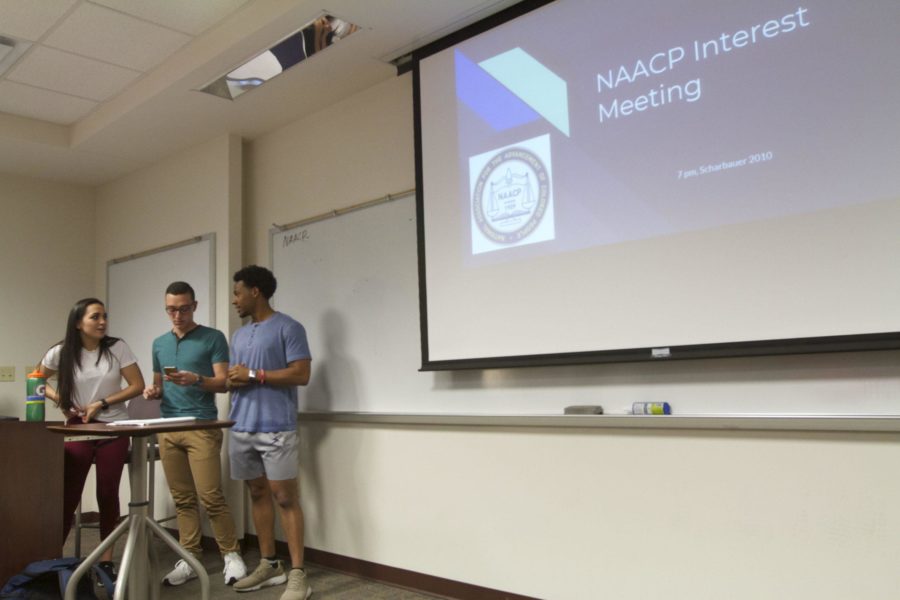 Executive members of the NAACP leading the meeting in an effort to revive the chapter on campus. Photo by Carolina Olivares.