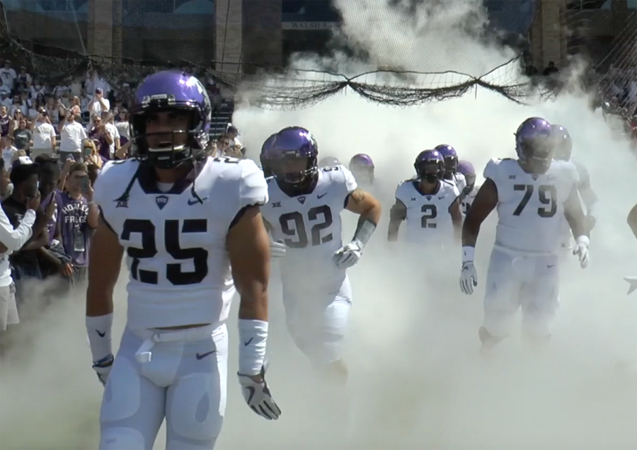 TCU+taking+the+field+against+SMU.+Photo+by+Hunter+Smith