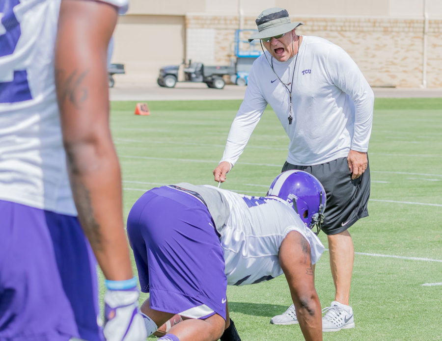 The Horned Frogs work on their line play during practice. Photo by Cristian ArguetaSoto. 