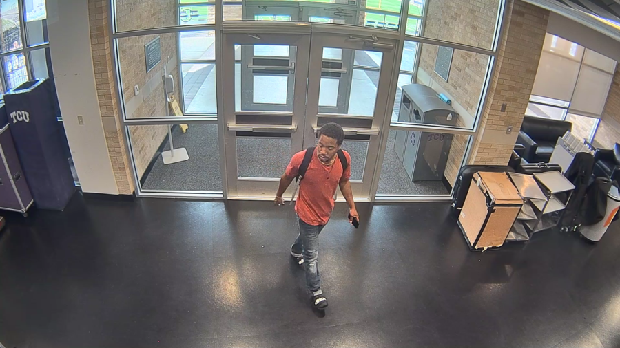 The thief was identified via security footage in the practice facility. Image courtesy of TCU Police. 