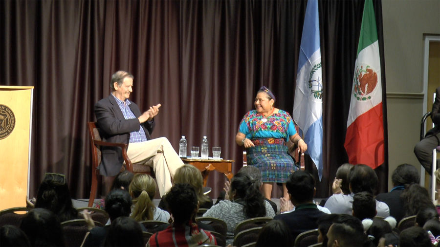 Vicente Fox, former president of Mexico, and Rigoberta Munchu, 1992 Nobel Peace Prize winner, spoke on campus during the World Leaders Forum