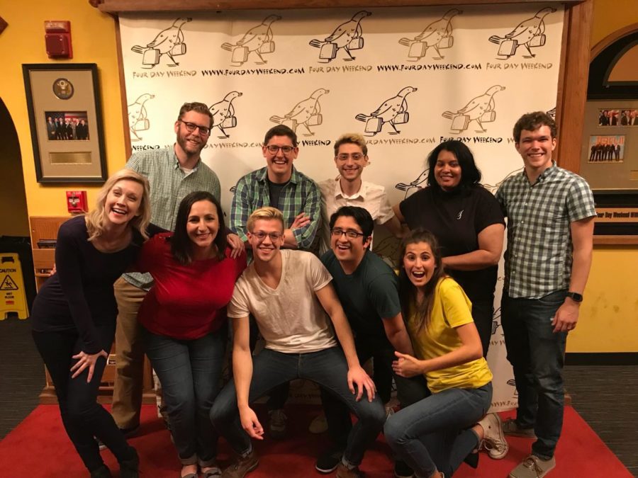 The SketchCo team performs scripted comedy once a month. The people in the back row are the writers and performers of Funny Beliefs. - Photo courtesy of Ben Fort