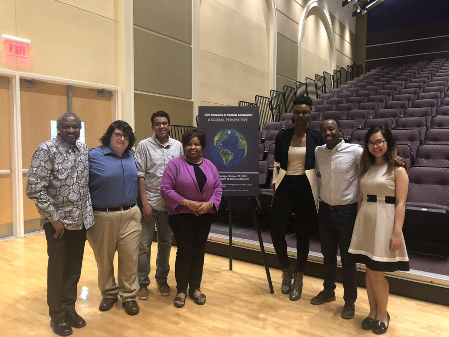 TCU Student, Dr. Oneybadi and Dr. George pose for a photo before the panel in the BLUU Auditorium. Photo Courtesy of Sam Fristachi