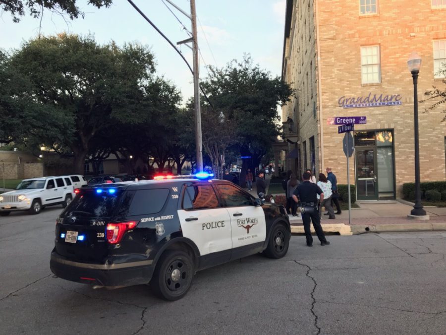 Fort Worth Police responding to the death of a student outside GrandMarc Thursday evening. Photo by Jack Wallace.