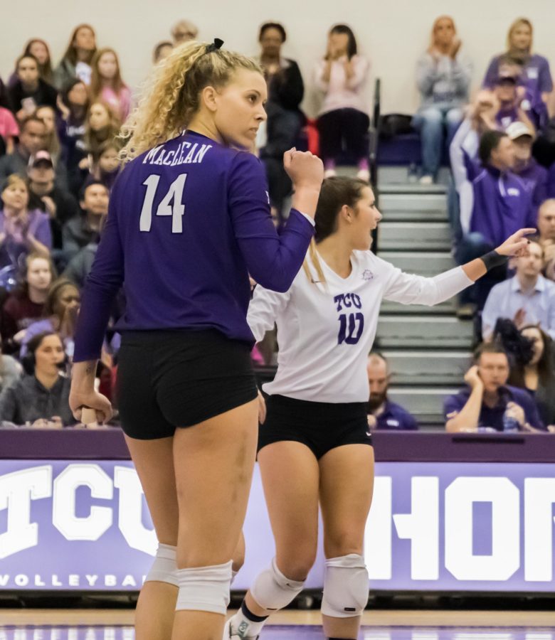 TCU Volleyball failed to earn the comeback victory Wednesday night, falling to Baylor 3-2. Photo by Cristian ArguetaSoto. 