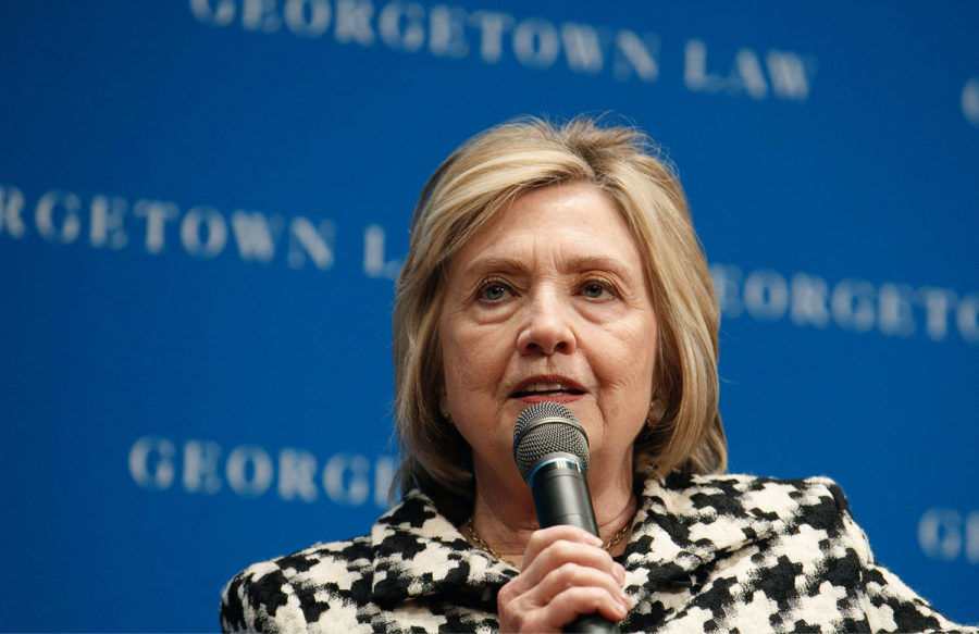 Former Secretary of State Hillary Clinton speaks, Wednesday, Oct. 30, 2019, at Georgetown Laws second annual Ruth Bader Ginsburg Lecture, in Washington. (AP Photo/Jacquelyn Martin)