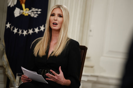 Ivanka Trump speaks during the Our Pledge to Americas Workers event with her father President Donald Trump in the State Dining Room of the White House, Wednesday, Oct. 31, 2018, in Washington. (AP Photo/Evan Vucci)