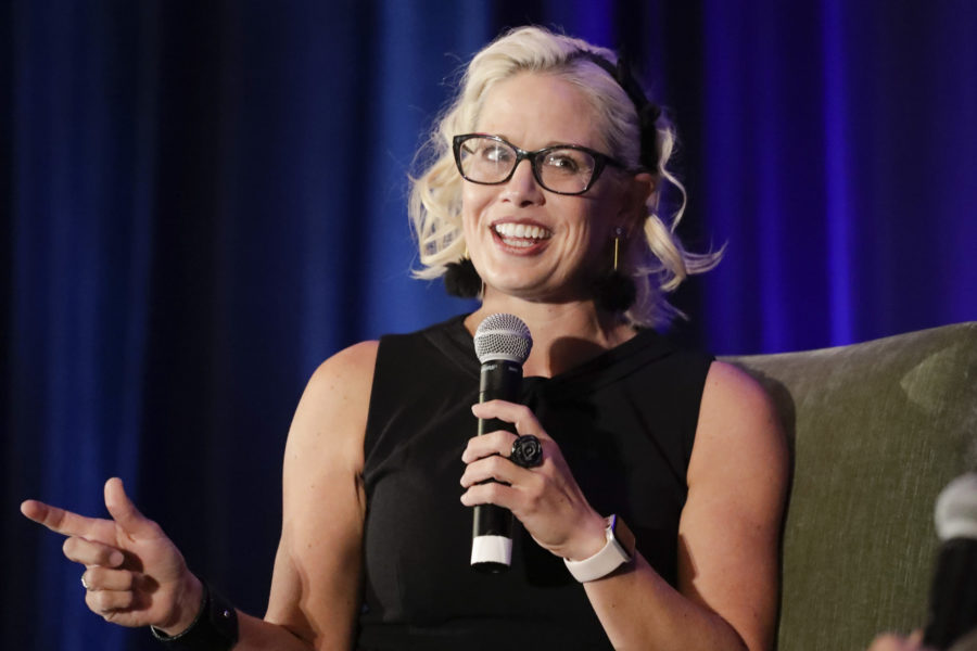 Sen. Kyrsten Sinema, D-Ariz. speaks during a luncheon at the Arizona Biltmore, Friday, May 17, 2019, in Phoenix. Arizona Senators Sinema and Martha McSally spoke to a crowd at an Arizona Chamber of Commerce and Industry event to give an update on action in Washington, D.C. (AP Photo/Chris Carlson)