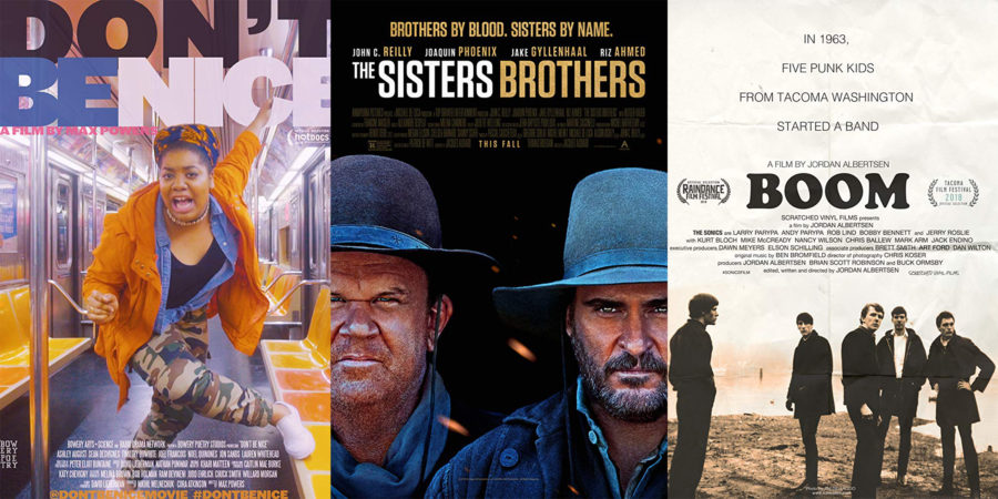 The posters from Dont BE Nice (Left), The Sisters Brothers (middle) and Boom (right). Photos courtesy of imdb.com