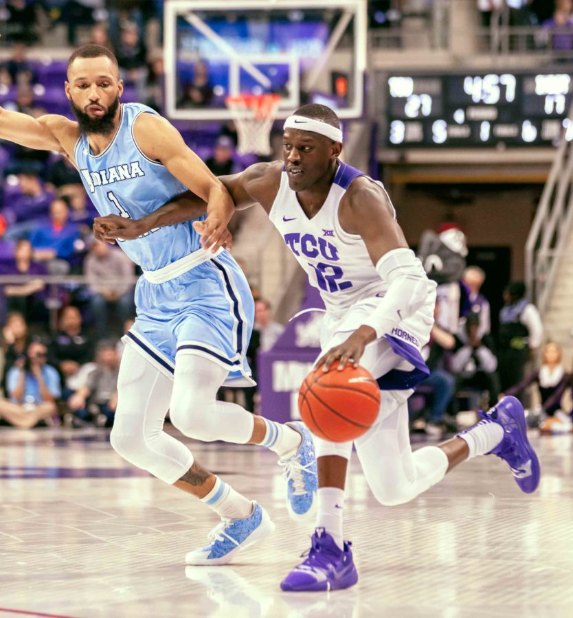 TCU forward Kouat Noi drives to the hoop against Indiana State. Photo by Cristian ArguetaSoto. 