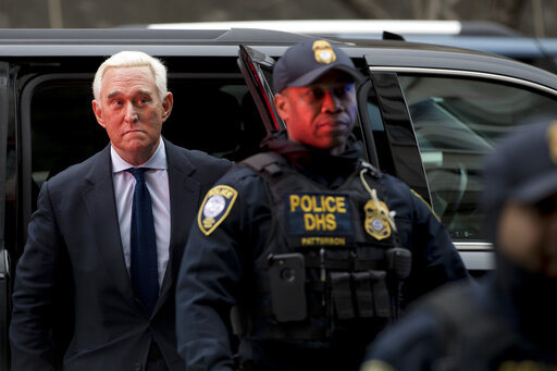 Former campaign adviser for President Donald Trump, Roger Stone arrives at Federal Court, Tuesday, Jan. 29, 2019, in Washington. Stone was arrested in the special counsels Russia investigation and was charged with lying to Congress and obstructing the probe. (AP Photo/Andrew Harnik)