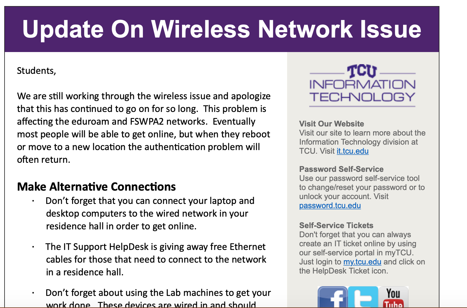 Tcu S Network Leaves Students Faculty With Irregular Wireless