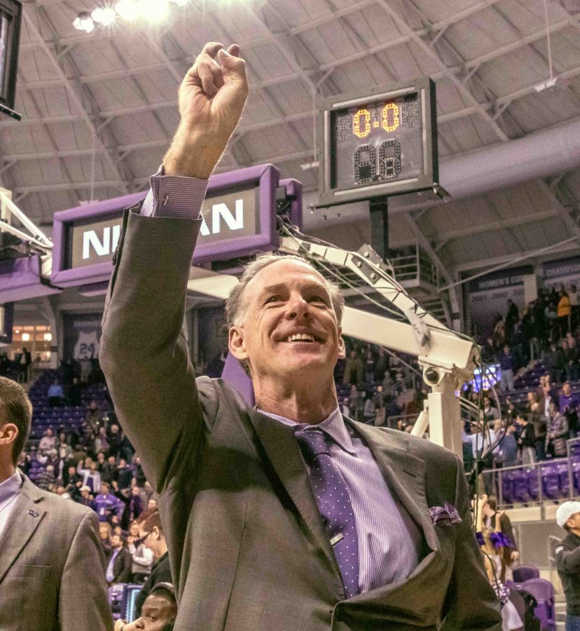 TCU basketball head coach gives the Frogs Up salute to the student section following the Horned Frogs 98-67 victory over West Virginia. Photo by Cristian ArguetaSoto.