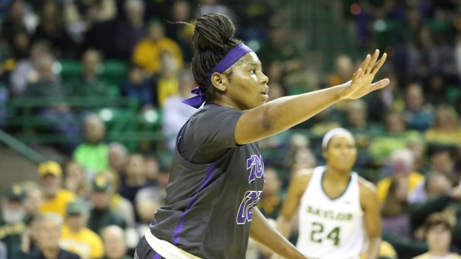 Amy+Okonkwo+has+now+scored+a+combined+48+points+in+two+games+against+Baylor+this+season.+Photo+courtesy+of+GoFrogs.com