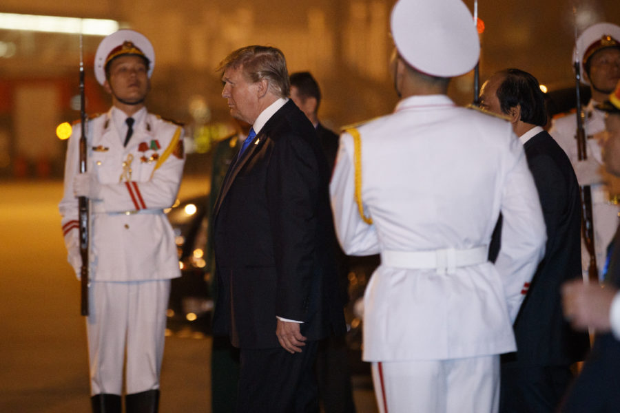 U.S+President+Donald+Trump+arrives+at+Noi+Bai+Airport+before+a+summit+with+North+Korean+leader+Kim+Jong+Un%2C+Tuesday%2C+Feb.+26%2C+2019%2C+in+Hanoi.+%28AP+Photo%2F+Evan+Vucci%29
