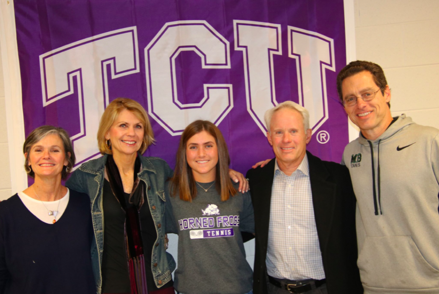Margaret Polk signed with the Horned Frogs on Monday. Photo courtesy of MBHS Tennis Twitter. 